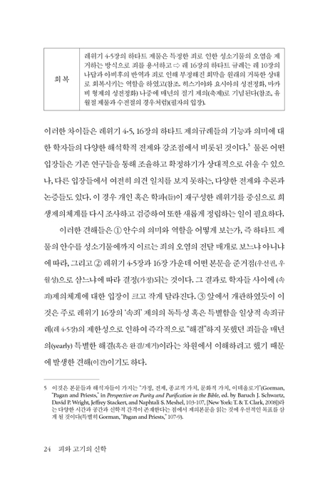 피와 고기의 신학 (레위기 5대 제물 연구)