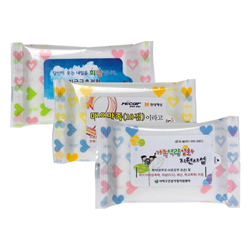[10매] 전도 물티슈-하트광고 3종 35g (자동칼라라벨 스티커 부착 발송)