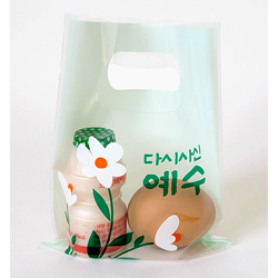 부활절 손잡이 비닐가방(소) KJ-25 (하얀꽃-20매)
