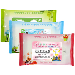 [10매] 전도 물티슈-GOD지오디 3종 35g (자동칼라라벨 스티커 부착 발송)*