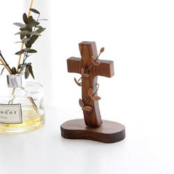 <font color=red>[15%할인] </font>소나무 탁상 십자가 - 갈색 넝쿨 (KAT-001)
