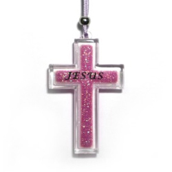 지저스(펄무늬) 십자가목걸이-보라