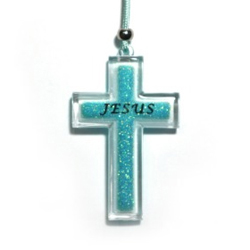 지저스(펄무늬) 십자가목걸이-하늘