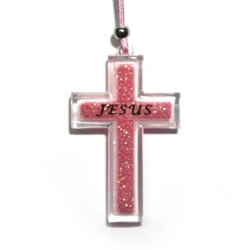 지저스(펄무늬) 십자가목걸이-핑크