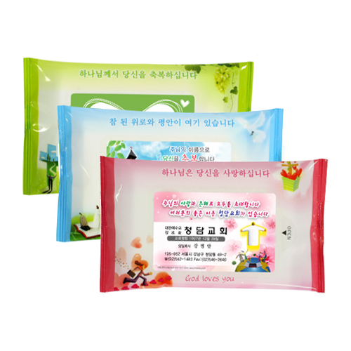 [10매] 전도 물티슈-GOD지오디 3종 35g (자동칼라라벨 스티커 부착 발송)*